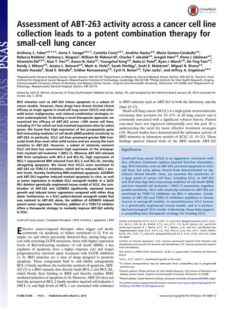 Pdf Assessment Of Abt 263 Activity Across A Cancer Cell Line Collection Leads To A Potent