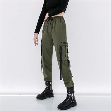 Green Women Techwear Straps Cargo Pants Harujuku Joggers Etsy