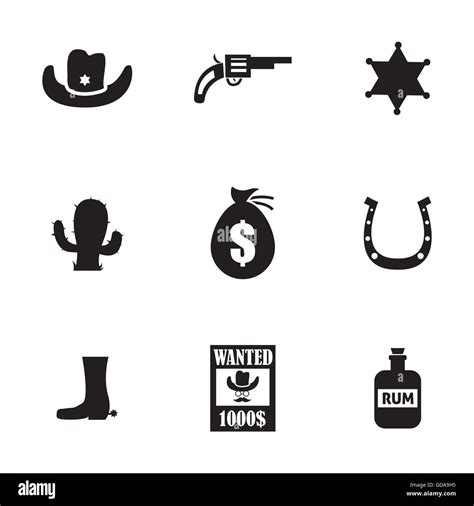Vector Black Wild West Icons Set Stock Vector Image And Art Alamy