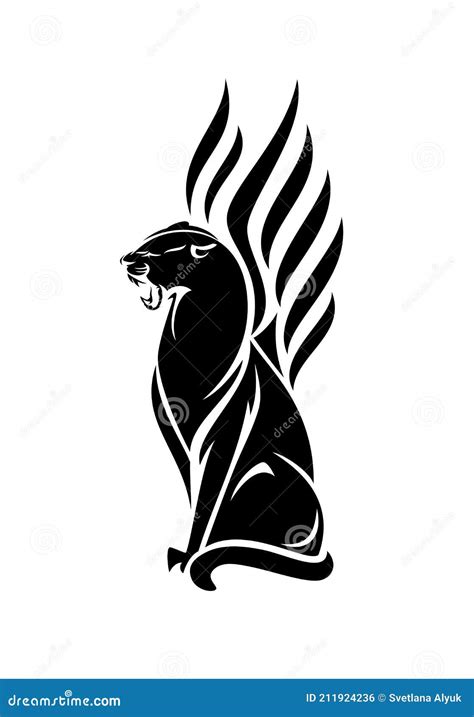 Mythical Winged Black Panther Silhouette Vector Design Stock Vector