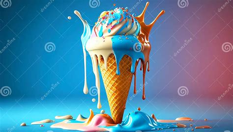 Melting Ice Cream Cone In A Variety Of Vibrant Colors Illustration Stock Illustration