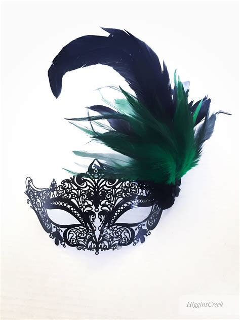 Emerald Green Feather Masquerade Mask Green Mardi Gras Masks Etsy