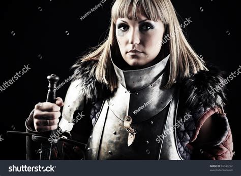 Portrait Medieval Female Knight Armour Over Stock Photo 65343292