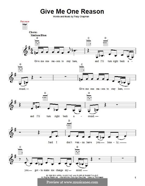 Give Me One Reason by T. Chapman - sheet music on MusicaNeo