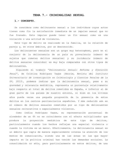 Tema 7 Apuntes CriminologÍa Aplicada Tema 7 Criminalidad Sexual 1