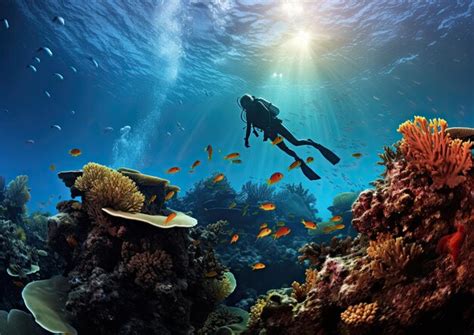 Premium Photo An Underwater Panorama Of A Scuba Diver Surrounded By A