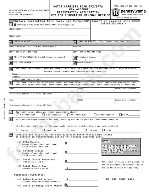 Form Ifta 200a Mf Afp Motor Carriers Road Tax Ifta New Account Registration Application