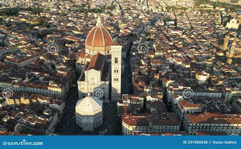 Aerial View of Florence Cathedral or Duomo Di Firenze, Sunset Golden Hour, Italy Stock Footage ...