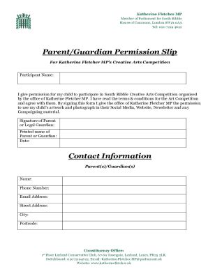 Fillable Online Parent Guardian Permission Slip Katherine Fletcher MP