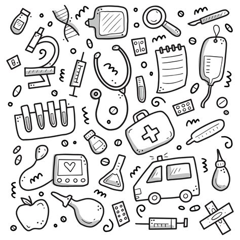 Set Of Hand Drawn Doodle Medicine Elements Illustration Vector