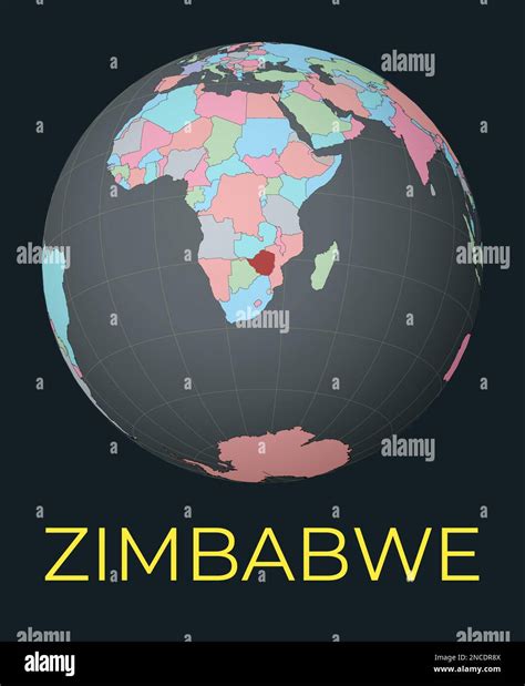 Mapa Mundial Centrado En Zimbabwe Pa S Rojo Resaltado Vista Del Mundo