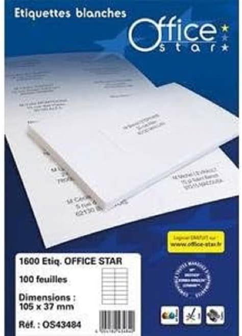 OFFICE STAR Boite de 2400 étiquettes autocollantes blanches multi