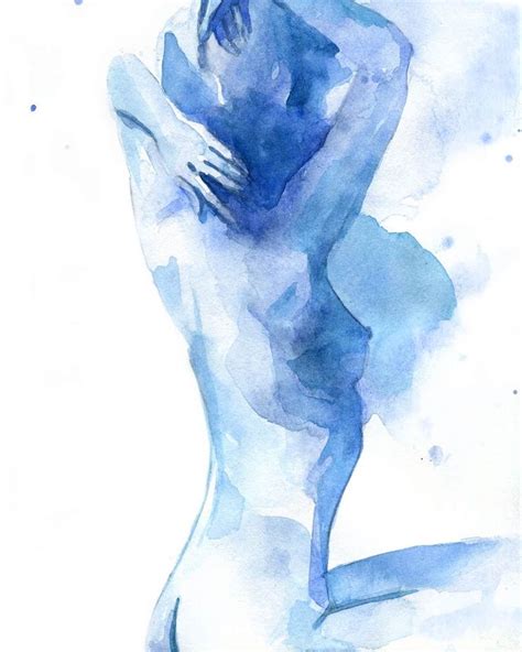 A Watercolor Painting Of A Naked Woman With Her Arms Around Her Body