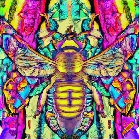 Symmetrical Bee Face In Psychedelic Poster Art Style On Craiyon