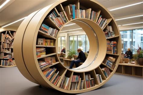 Uma Biblioteca Uma Prateleira Circular Cheia De Livros