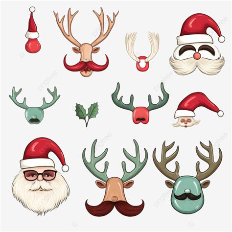 Christmas Party Items Moustache Reindeer Horns And Rudolph Nose Doodle