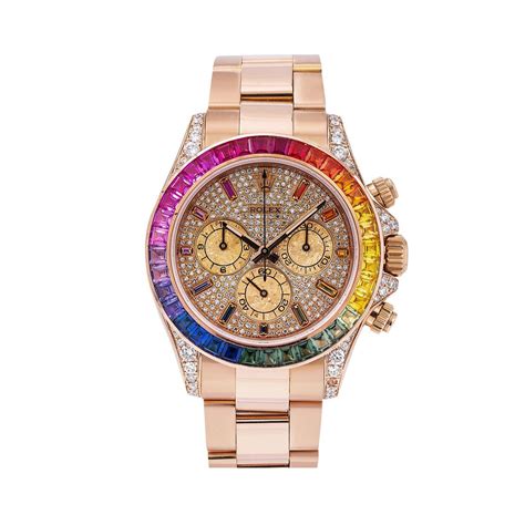 Rolex Daytona Diamond Watch, 116505 40mm, Rainbow Bezel Rose Gold Diam ...