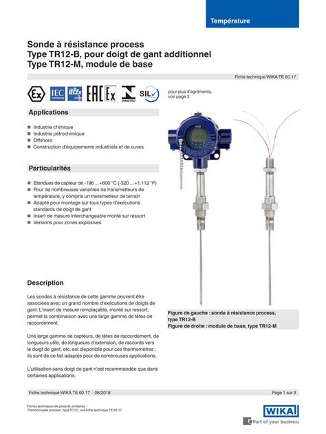 PDF Sonde à résistance process Type TR12 B pour doigt de gant