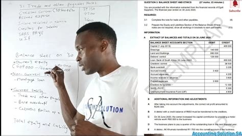 Accounting Grade 10 Balance Sheet Including Trade And Other Payable