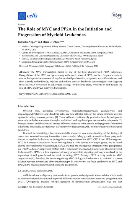 Pdf The Role Of Myc And Pp A In The Initiation And Progression Of