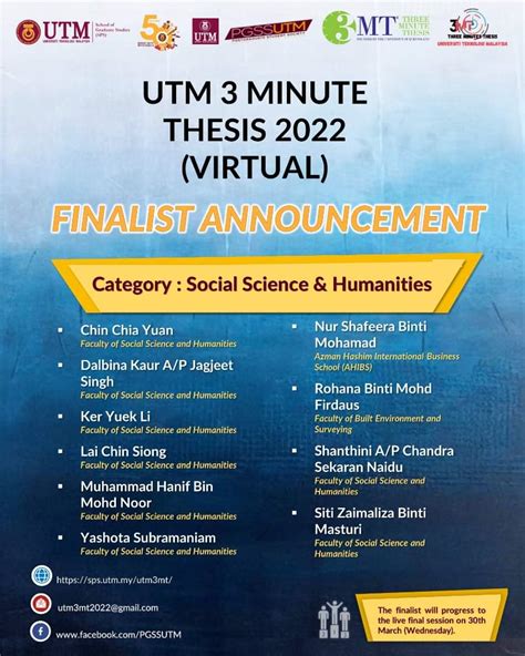 UTM 3 MINUTE THESIS 2022 FINALIST ANNOUNCEMENT Assoc Prof Ts Dr