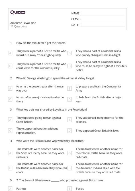 50+ american revolution worksheets on Quizizz | Free & Printable