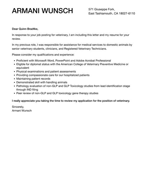 Veterinary Cover Letter Velvet Jobs