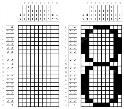 Gambar Nombor Lapan 8 Seni Piksel Nonogram Grid Cabaran Piktogram