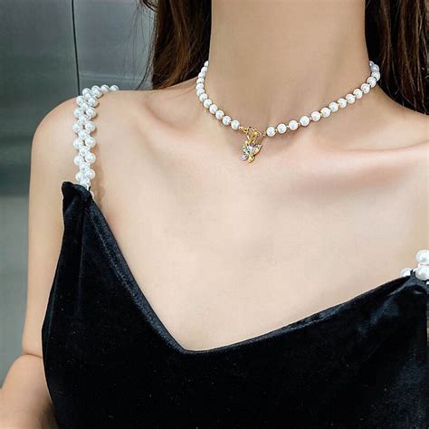 Imitatie Parels Chocker Ketting Vlinder Choker Ket Grandado