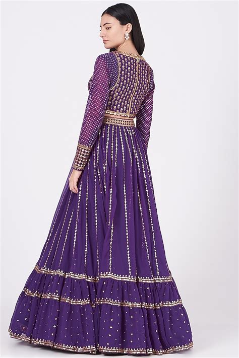 Purple Georgette Hand Embroidered Lehenga Set Design By Vvani By Vani