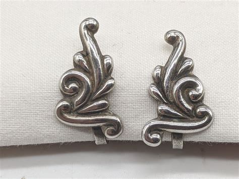 Los Castillo Taxco Mexico Sterling Scrollwork Leaf Fe Gem