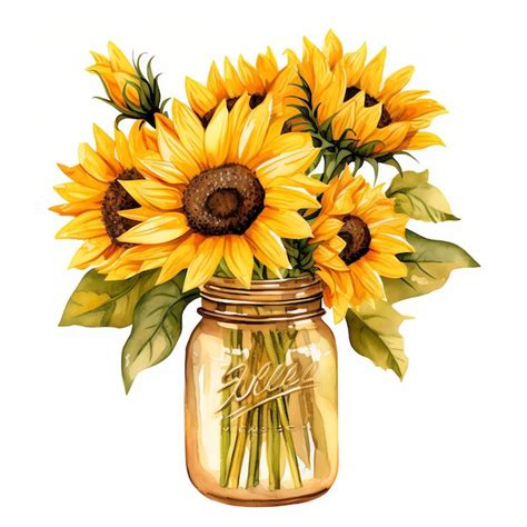 Premium AI Image Beautiful Sunflower In Mason Jar Clipart Illustration