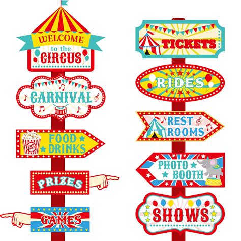 20 Pieces Circus Carnival Party Directional Signs Circus Sign Decor