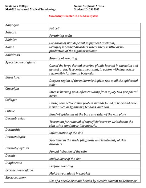 Chapter Vocabulary Santa Ana College Name Stephanie Acosta Ma B