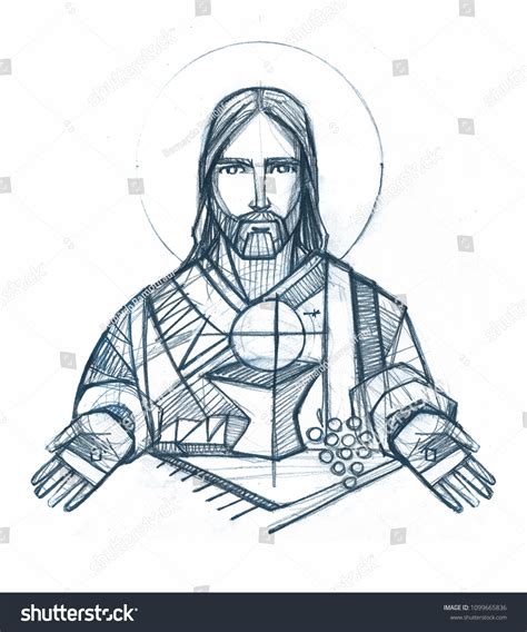 Hand Drawn Illustration Drawing Jesus Christ Stock Illustration