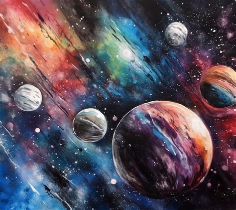 Premium Photo | A colorful painting of planets and stars.