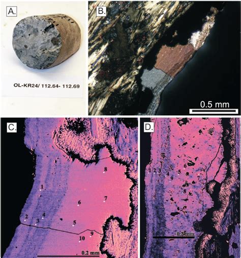 A Fracture Surface Of Sample 7a Showing Greenish Calcite Covering B