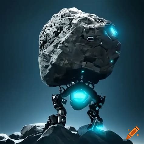 Futuristic Robot Displaying Incredible Strength Moving A Massive Rock