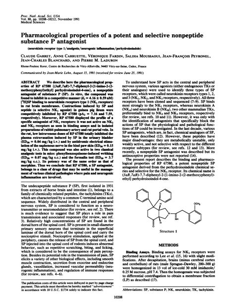 PDF Pharmacological Properties Of A Potent And Selective Nonpeptide