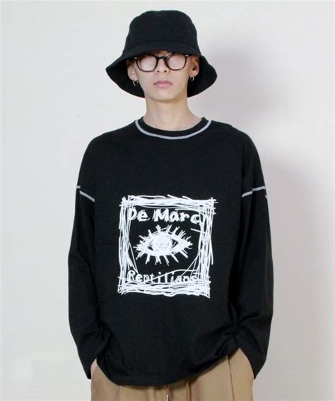 MUSINSA公式 DE MARC Square graphic stitch long sleeve t shirt black