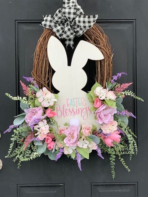 Oval Easter Blessings Wreath For Front Door Grapevine Wreath Etsy