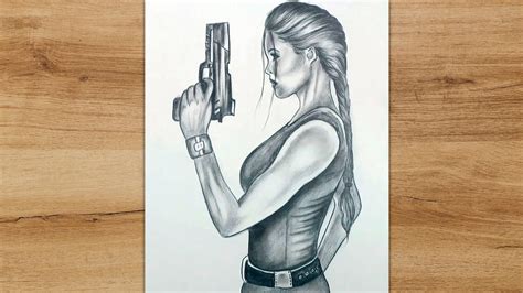 Girl With Gun Drawing