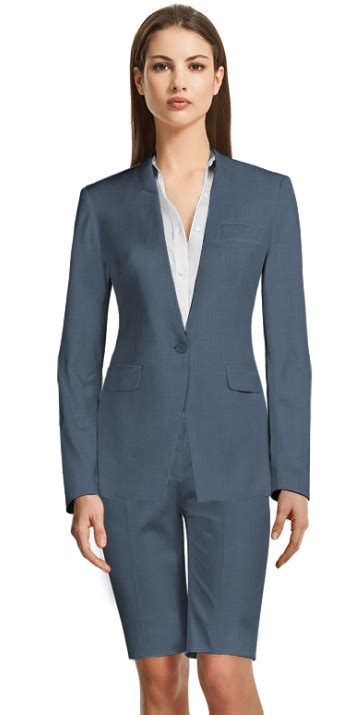 Blue Suit With Cutaway Jacket And Slim Fit Bermuda Shorts Suits For Women Suits Pantsuit