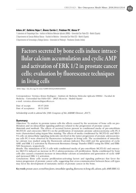 Pdf Factors Secreted By Bone Cells Induce Intracellular Calcium Accumulation And Cyclic Amp