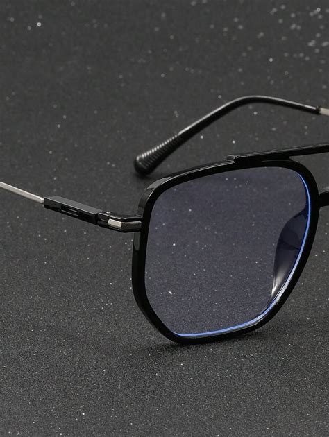 1pair Men Anti Blue Light Geometric Frame Top Bar Eyeglasses For Daily