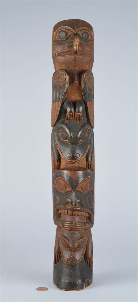 Lot Northwest Coast Carved Wooden Totem Pole Totem Pole Totem