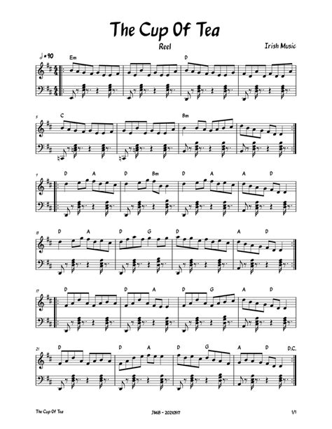 The Cup Of Tea Irish Music Sheet Music For Piano Accordion Solo