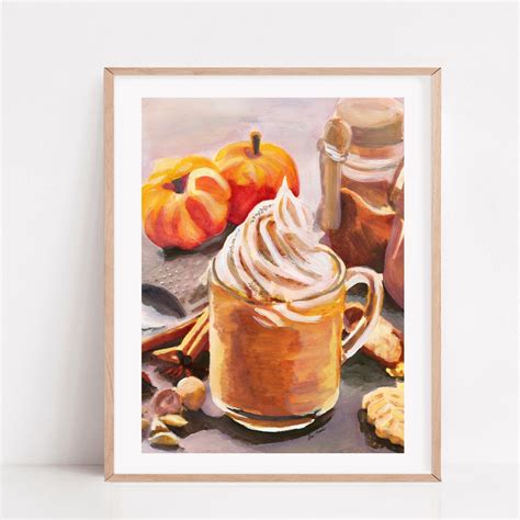 Pumpkin Spice Latte, Pumpkin Art Print, Fall Season Print, Starbucks Latte, Delicious Drink ...