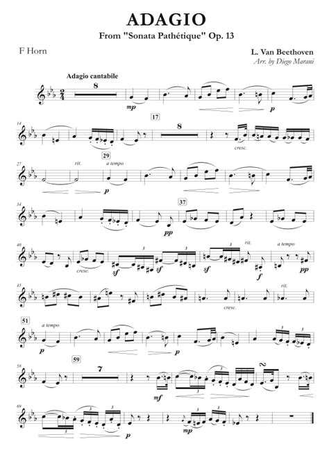 Adagio From Sonata Pathetique For Horn And Piano Sheet Music L V