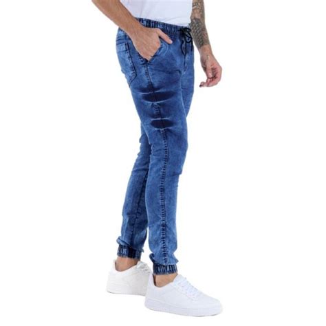 Calça Jogger Jeans Sarja Masculina Com Punho Cós Elástico Jeans